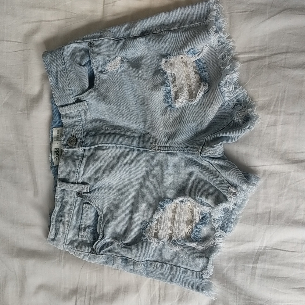 Distressed denim shorts high waisted